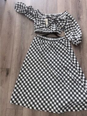 Maeve Black and White Gingham Two-Piece Skirt Set